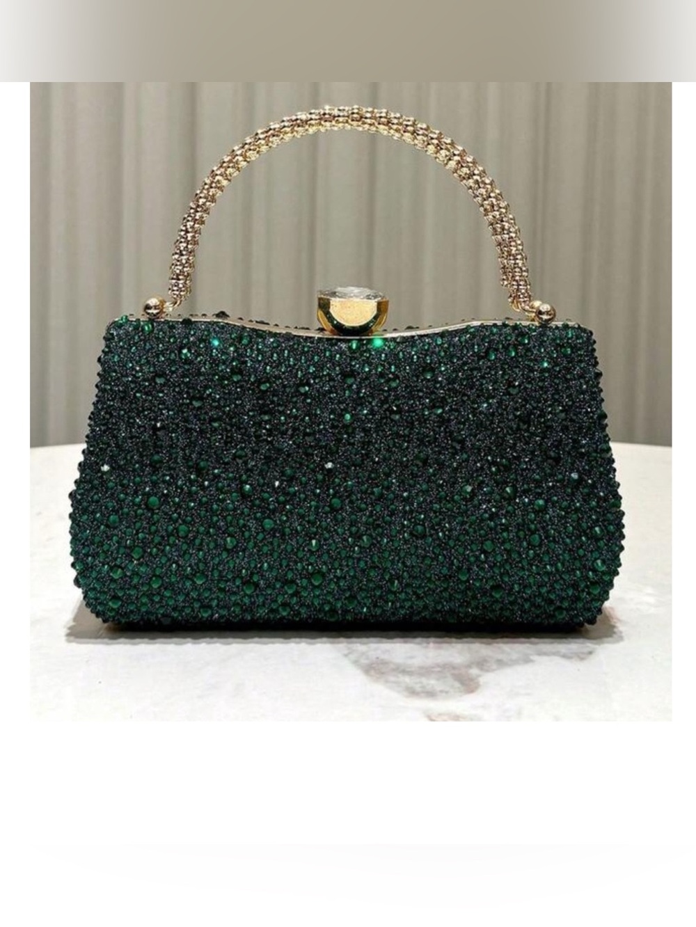 Emerald Crystal Evening Top-Handle Bag